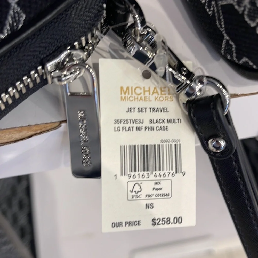 Michael Kors Jet Set Travel Large Phone Case Wristlet Wallet MK Black Multi - Picture 7 of 16